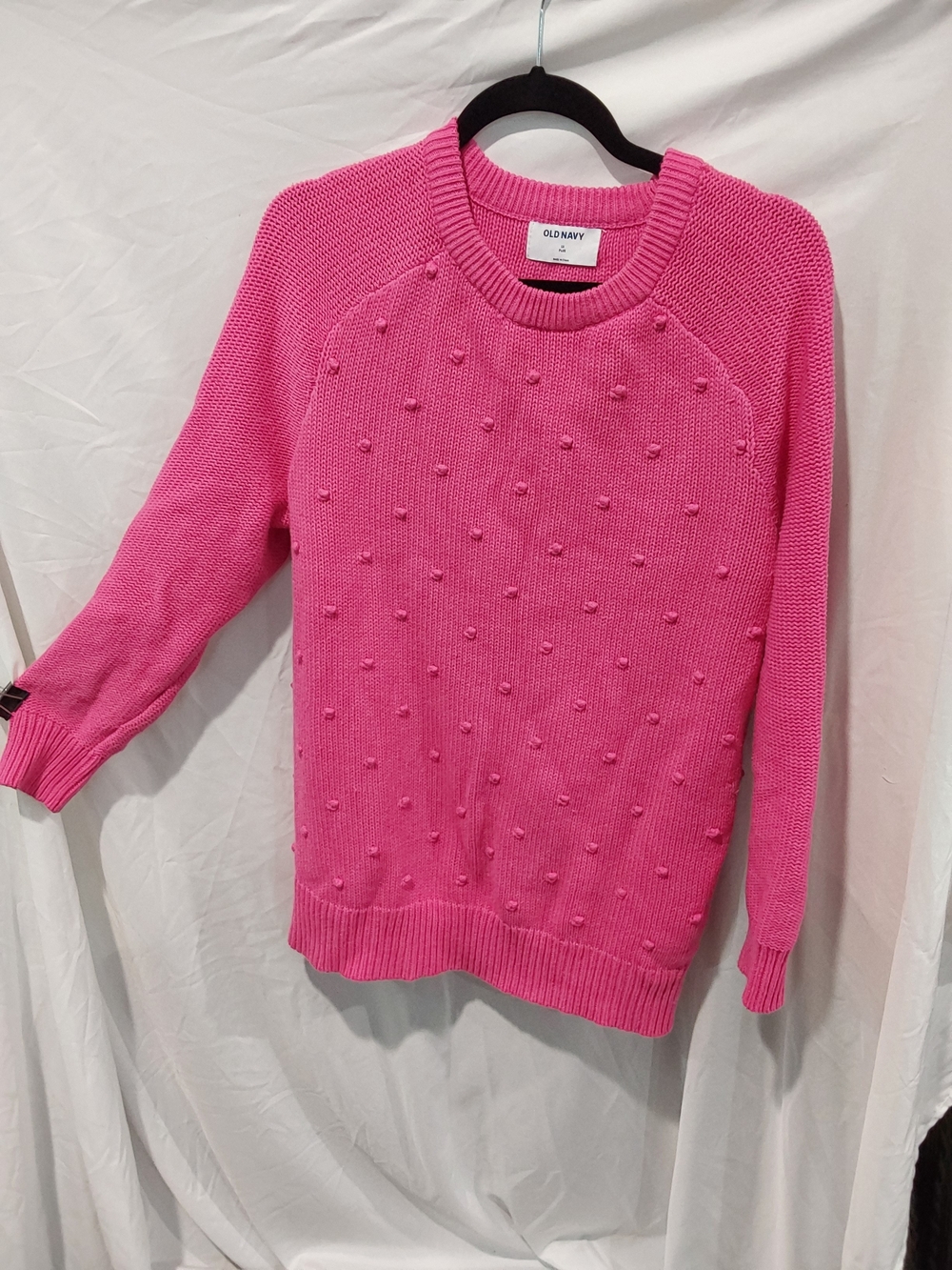 Old Navy Women's Bright Pink Pom-Pom Crewneck Sweater